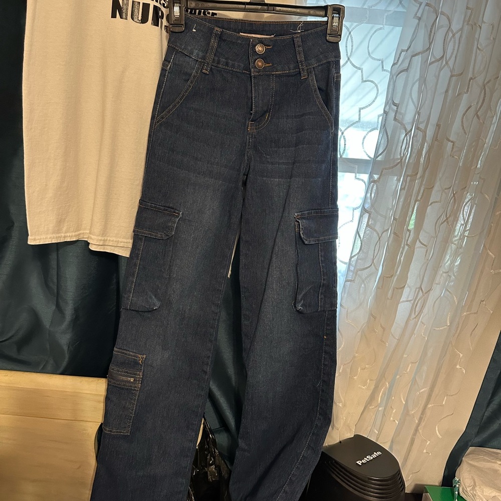 Wide Leg Denim Cargo Pants